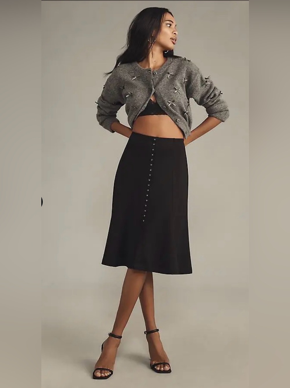 New NWT Anthropologie Maeve Black Button-Front Midi Skirt
